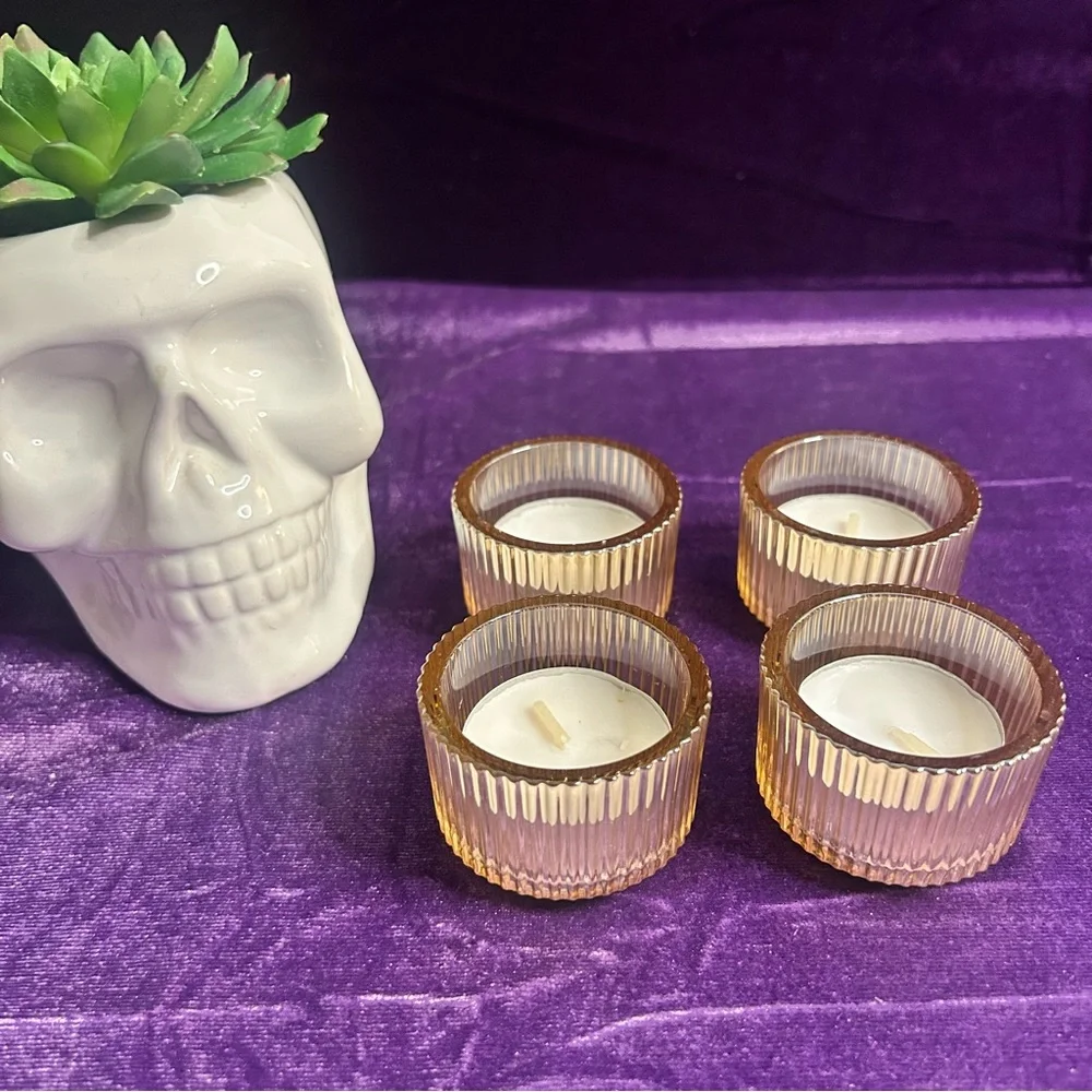 ‼️SOLD‼️ Set of Four Ribbed Glass Tea Light Candle Holders - Picture 7 of 10